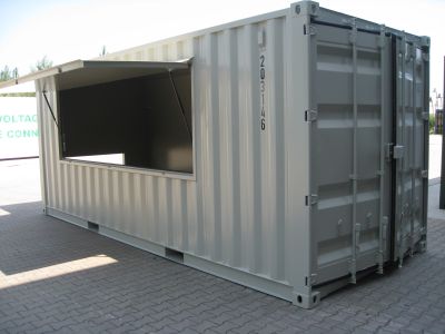20' High-Cube Eventcontainer / Messecontainer mit seitlicher Klappe - Spezialcontainer - Container kaufen bei h+s container GmbH
