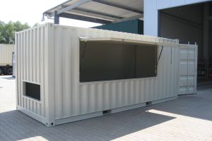 20' High-Cube Barcontainer / Ausschankcontainer / Seitenklappe mit Gasdruckfeder - h+s container GmbH