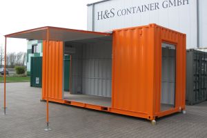 20' Messecontainer - Eventcontainer / Messestand / Frontansicht - h+s container GmbH