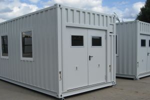 20' Werkstattcontainer mit Werkbank u. Klimagerät / Außenansicht - h+s container GmbH