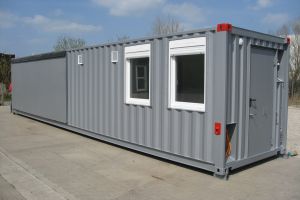 40' High-Cube Werkstattcontainer / Kst.-Fenstern und Zugangstür  mit Panikschloss - h+s container GmbH