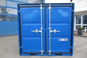 6' Lagercontainer - Enzianblau / Stirnseite - Tür - h+s container GmbH