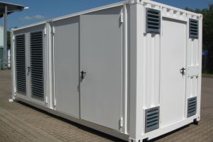 20' High-Cube Energiespeichercontainer / Rückansicht mit Personal-Doppelflügeltür - h+s container GmbH